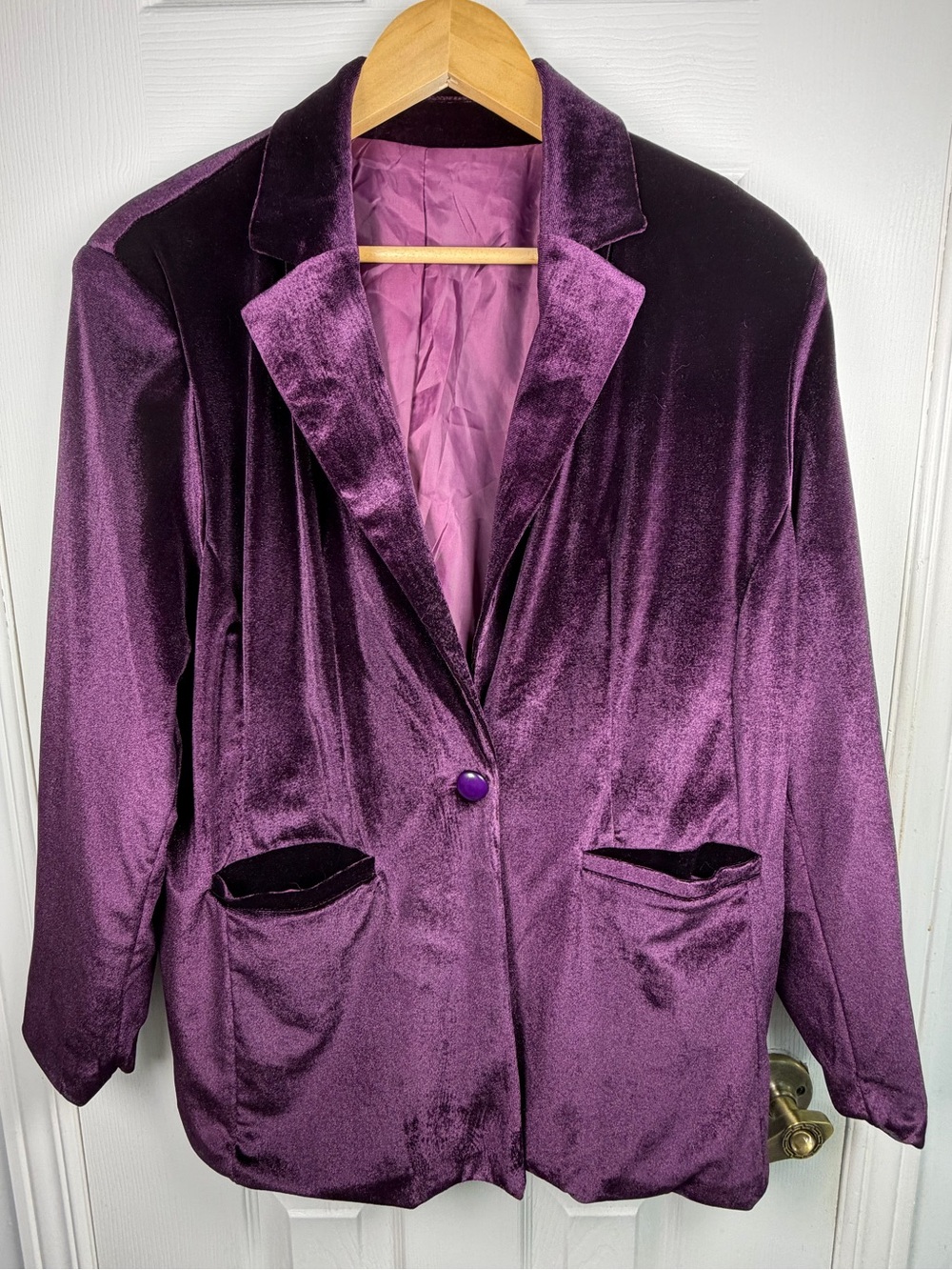 Plum Purple Velvet Blazer Women's XL Single Button Luxe Soft Jacket Evening Chic